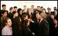President George W. Bush greets the 40 finalists of the 2005 Intel Science Talent Search in the East Room of the White House, Monday, March 14, 2005. White House photo by Susan Sterner