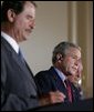 President George W. Bush participates in a March 23, 2005, joint news conference with Mexican President Vicente Fox, left, and Canadian Prime Minister Paul Martin, right, at Baylor University in Waco, Texas. "It's important for us to work to make sure our countries are safe and secure, in order that our people can live in peace, as well as our economies can grow," said President Bush. White House photo by Krisanne Johnson White House photo by Krisanne Johnson