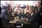 President George W. Bush and Sen. Chuck Grassley, R-Iowa, participate in an interview with radio talk show host Jan Mickelson at the Spring House Family Restaurant in Cedar Rapids, Iowa, March 30, 2005.White House photo by Paul Morse