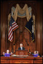 President George W. Bush addresses South Carolina legislators at the State House in Columbia Monday, April 18, 2005. "The people of South Carolina look to you and they look to your Governor for leadership. And you delivered. You set clear priorities for your budget, and you made hard decisions when it came to spending. To rein in the rising costs of health care, you became one of the first states in the nation to offer health savings accounts to state employees," said the President.White House photo by Paul Morse