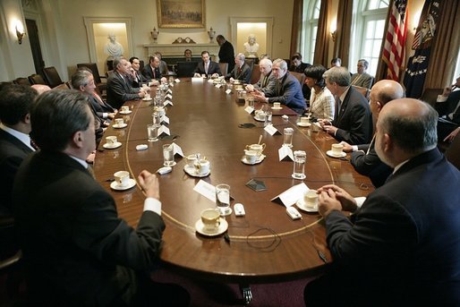 President George W. Bush poses with Presidents from the Dominican Republic and Central America in the Cabinet Room Thursday, May 12, 2005. White House photo by Eric Draper