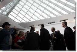 President George W. Bush meets audience members after speaking about Strengthening Social Security at the Milwaukee Art Museum in Milwaukee, Wis., Thursday, May 19, 2005. White House photo by Paul Morse