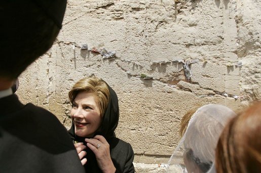 Laura Bush visits Jerusalem’s Western Wall May 22, 2005 during her five-day trip to the Middle East. White House photo by Krisanne Johnson