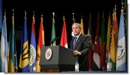 President George W. Bush delivers remarks at the opening of the Organization of American States General Assembly in Ft Lauderdale, Florida, Monday, June 6, 2005.  White House photo by Eric Draper