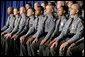 Members of the Ohio State Highway Patrol listen as President George W. Bush speaks about the Patriot Act at the Ohio State Highway Patrol Academy in Columbus, Ohio, Thursday, June 9, 2005. "Every day the men and women of law enforcement use the Patriot Act to keep America safe. It's the nature of your job that many of your most important achievements must remain secret," said the President in his remarks. "Americans will always be grateful for the risks you take, and for the determination you bring to this high calling." White House photo by Eric Draper