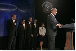 President George W. Bush discusses the Patriot Act at the National Counterterrorism Center in McLean, Va., Friday, June 10, 2005. "The Patriot Act has helped save American lives and it's protected American liberty," said the President. "For the sake of our national security, the United States Congress needs to renew all the provisions of the Patriot Act, and this time Congress needs to make those provisions permanent."  White House photo by Eric Draper