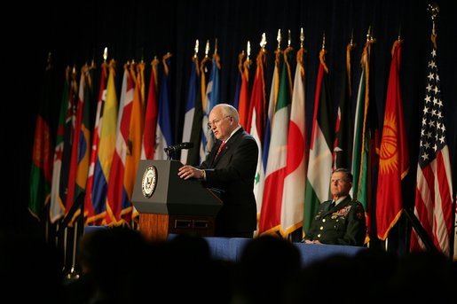 Vice President Dick Cheney speaks during the closing ceremonies of U.S. Special Operations Command's International Special Forces Week in Tampa, Fla., Friday, June 10, 2005. "I see regular evidence of your unparalleled skill, your ingenuity, and your daring. Every single day SOCOM confirms its reputation as a small command that produces big results for the United States of America," said Vice President Cheney. White House photo by David Bohrer