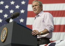 President George W. Bush speaks to an Independence Day crowd in Morgantown, W.Va., Monday, July 4, 2005.