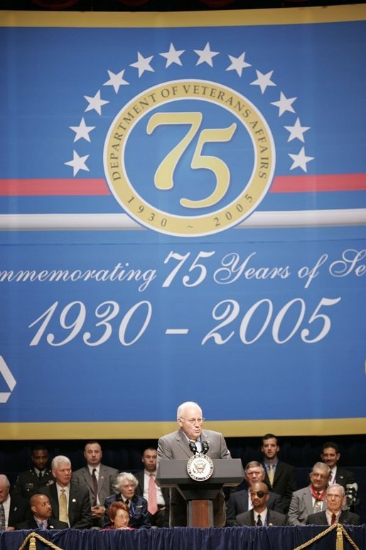 Vice President Dick Cheney addresses an audience, Thursday, July 21, 2005 at Constitution Hall in Washington, during the 75th anniversary celebration honoring the creation of the Department of Veterans Affairs. White House photo by Paul Morse