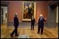 President and Mrs. Bush receive a tour of the Gilbert Stuart Exhibition at the National Gallery of Art from Earl "Rusty" Powell III, gallery director Monday, July 25, 2005, in Washington. White House photo by Krisanne Johnson