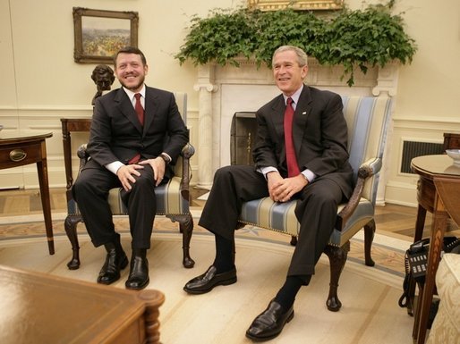 President George W. Bush visits with King Abdullah of Jordan, Thursday, Sept. 22, 2005 in the Oval Office at the White House in Washington. White House photo by Eric Draper