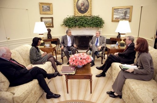 President George W. Bush meets with U.S. Ambassador to Iraq Dr. Zalmay Khalilzad in the Oval Office Wednesday, Oct. 26, 2005. White House photo by Eric Draper