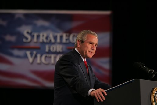President George W. Bush addresses an audience Friday, Oct. 28, 2005 at Chrysler Hall in Norfolk, Va., speaking on the successes and challenges in fighting the war on terror. White House photo by Paul Morse