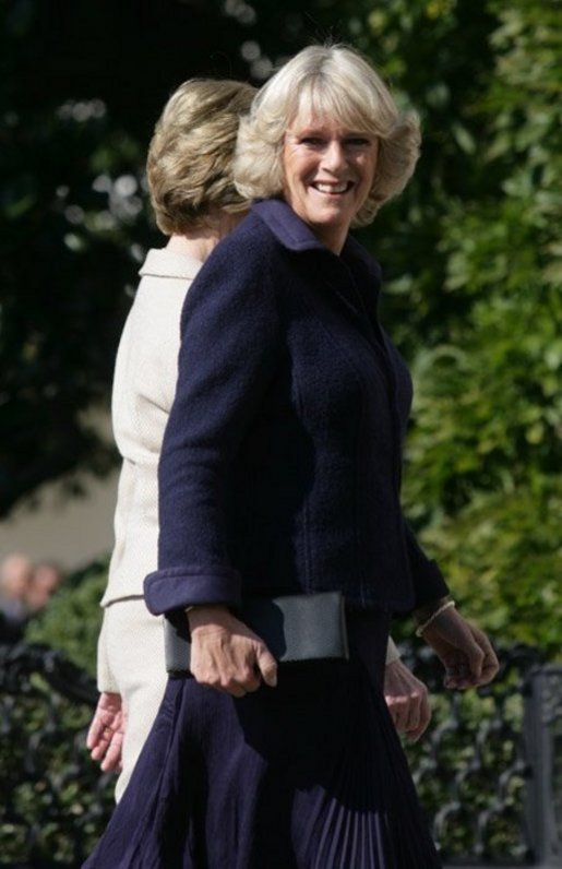 The Duchess of Cornwall walks to the White House with Laura Bush, following the arrival of the Prince of Wales and the Duchess for lunch at the White House, Wednesday, Nov. 2, 2005. White House photo by Shealah Craighead