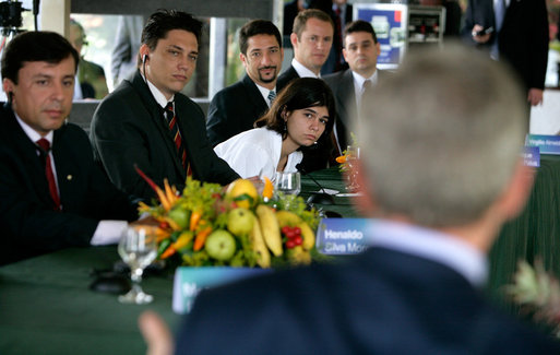Young Brazilian leaders listen to President George W. Bush during a roundtable discussion, Sunday, Nov. 6, 2005 in Brasilia, Brazil. White House photo by Eric Draper