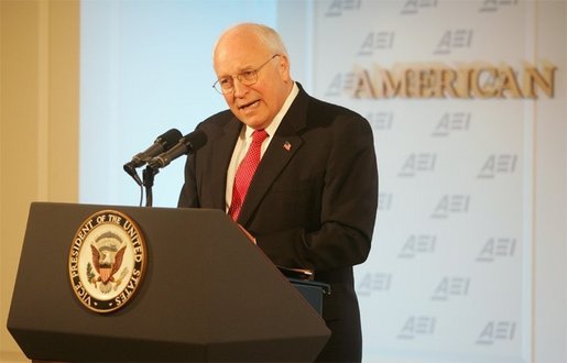 Vice President Dick Cheney delivers his remarks on the war on terror, arguing against a withdrawl from Iraq, during a speech, Monday Nov. 21, 2005, to the American Enterprise Institute. White House photo by David Bohrer