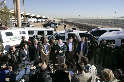 President George W. Bush speaks to the media following a driving tour of the El Paso Sector of the US-Mexico border Tuesday, Nov. 29, 2005. White House photo by Eric Draper