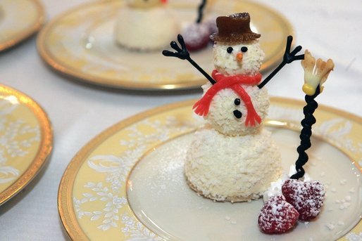 A snowman dessert made out of ice cream, made by White House Executive Pastry Chef Thaddeus DuBois, who appeared on 'Ask the White House' Friday, December 9, 2005. White House photo by Shealah Craighead