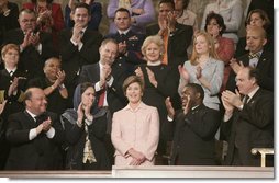 Laura Bush is applauded as she is introduced Tuesday evening, Jan. 31, 2006 during the State of the Union Address at United States Capitol in Washington. White House photo by Eric Draper
