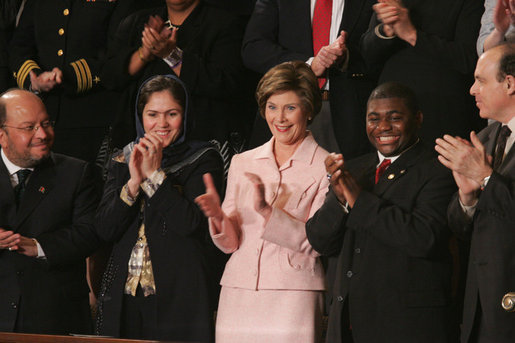 Laura Bush and the invited guets in her box applaud the speech of President George W. Bush, Tuesday evening, Jan. 31, 2006 during the State of the Union Address at United States Capitol in Washington. White House photo by Paul Morse