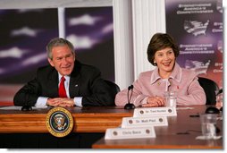 President George W. Bush and Mrs. Laura Bush participate in panel on American competitiveness Friday, Feb. 3, 2006, during a visit to Intel Corporation in Rio Rancho, N.M.  White House photo by Eric Draper