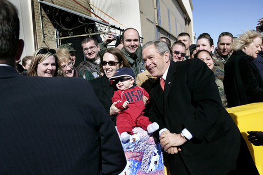 President George W. Bush visits with base personnel and their families before departing Buckley Air Force Base in Aurora, Colo. Tuesday, Feb. 21, 2006. White House photo by Eric Draper