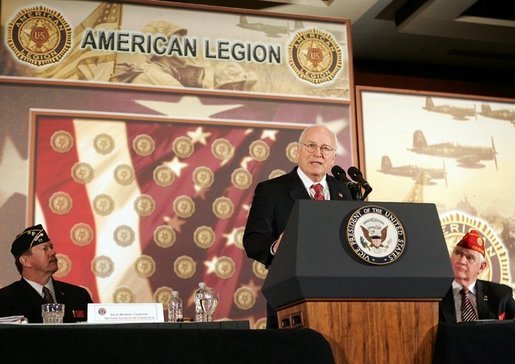 Vice President Dick Cheney delivers remarks to the 46th Annual American Legion Washington Conference, Tuesday, February 28, 2006. The Vice President addressed the global war on terror as well as the administration's goal of enhancing quality healthcare and service to veterans. White House photo by David Bohrer