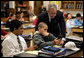 President George W. Bush visits with students at Parkland Magnet Middle School for Aerospace Technology in Rockville, Md., Tuesday, April 18, 2006. White House photo by Kimberlee Hewitt