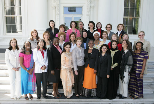 Mrs. Laura Bush is joined by participants in the U.S. State Department's partnership with FORTUNE's Most Powerful Women mentoring program Monday, May 1, 2006 at the White House. The new program provides a significant opportunity for top U.S. women executives to mentor emerging women in businesses from around the world, allowing women from across the globe to spend a month working with mentors in the U.S. to enhance their management and business skills. White House photo by Kimberlee Hewitt