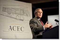 President George W. Bush addresses the American Council of Engineering Companies in Washington, D.C., May 3, 2006. "Most new jobs in America are created by small businesses, and when the small business sector is strong, it means people are going to find work," said President Bush. "The number of Hispanic-owned businesses is growing at three times the national rate, and that's a positive development." White House photo by Eric Draper