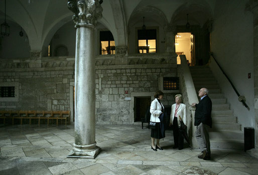 Vice President Dick Cheney and Lynne Cheney stand inside the atrium of the Rector’s Palace, a gothic monument constructed in 1435 upon the foundations of structures dating back to the middle ages, during a tour of the Old City of Dubrovnik, Croatia, Saturday, May 6, 2006. White House photo by David Bohrer