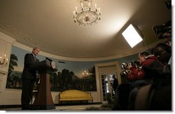 President George W. Bush makes a brief statement to the nation Thursday, May 11, 2006, regarding the domestic surveillance program. Said the President, "Our most important job is to protect the American people from another attack, and we will do so within the laws of our country." White House photo by Eric Draper
