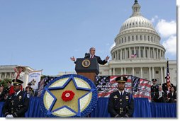 President George W. Bush delivers remarks to the Annual Peace Officers' Memorial Service at the U. S. Capitol Monday, May 15, 2006. The service honors fallen federal, state and local law enforcement officers. White House photo by Kimberlee Hewitt