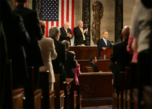 Led by Vice President Dick Cheney, members of Congress applaud Prime Minister Ehud Olmert of Israel, Wednesday, May 24, 2006, during a Joint Meeting held at the U.S. Capitol in Prime Minister Olmert's honor. White House photo by David Bohrer