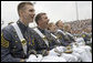Class of 2006 graduating Cadets of the U.S. Military Academy at West Point, share in a laugh Saturday, May 27, 2006, during President George W. Bush's commencement speech. White House photo by Shealah Craighead
