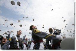 Graduates of the U.S. Military Academy take part in the traditional hat toss Saturday, May 27, 2006, after commencement ceremonies in West Point, N.Y. President George W. Bush delivered the commencement speech to the 861 Cadets.  White House photo by Shealah Craighead