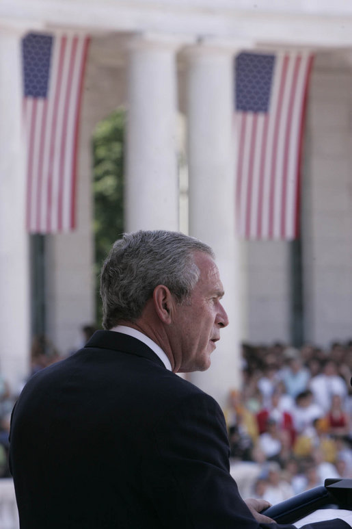 President George W. Bush delivers remarks during a Memorial Day ceremony held at the Arlington National Cemetery amphitheatre in Arlington, Va., Monday, May 29, 2006. White House photo by Paul Morse