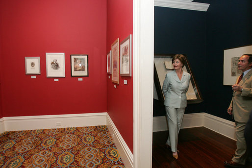 Mrs. Laura Bush tours the Historic New Orleans Collection Museum with co-curator Alfred Lemmon in New Orleans' French Quarter Wednesday, May 31, 2006. Established in 1966, the museum is currently hosting an exhibit about the shared history of Louisiana and St. Domingue, Haiti. White House photo by Shealah Craighead