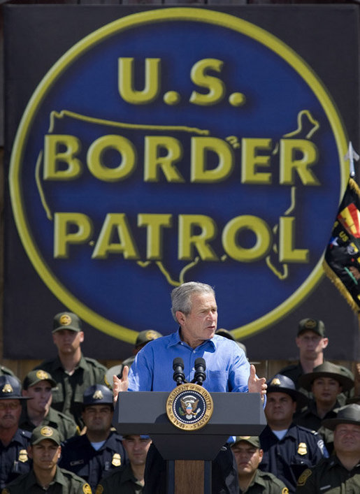 President George W. Bush delivers remarks on border security and comprehensive immigration reform at the Federal Law Enforcement Training Center Artesia Facility in Artesia, New Mexico, Tuesday, June 6, 2006. White House photo by Eric Draper