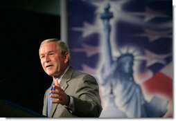 President George W. Bush delivers remarks on comprehensive immigration reform at Metropolitan Community College – South Omaha Campus in Omaha, Nebraska, Wednesday, June 7, 2006. White House photo by Eric Draper