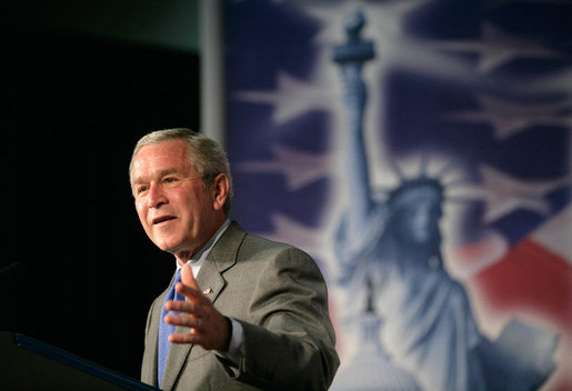 President George W. Bush delivers remarks on comprehensive immigration reform at Metropolitan Community College – South Omaha Campus in Omaha, Nebraska, Wednesday, June 7, 2006. White House photo by Eric Draper