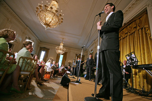 Members of the cast from the Tony award-winning musical "Jersey Boys" perform during a luncheon for Senate Spouses hosted by Mrs. Laura Bush in the East Room Monday, June 12, 2006. White House photo by Shealah Craighead