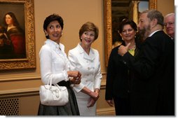Mrs. Laura Bush and Mrs. Leila Castellaneta, wife of the Italian ambassador, preview the exhibition Bellini, Giorgione, Titian, and the Renaissance of Venetian Painting with at the National Gallery of Art Tuesday, June 14, 2006. The exhibition opens June 18 and runs through September 17, 2006. White House photo by Shealah Craighead
