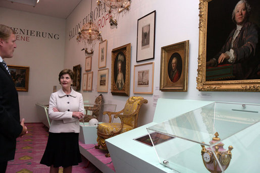 Mrs. Laura Bush is given a tour of the Albertina Museum in Vienna, Austria, Wednesday, June 21, 2006, by Dr. Klaus Schroeder, director of the museum. White House photo by Shealah Craighead