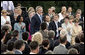 President George W. Bush walks to the podium to deliver remarks from Gellert Hill in Budapest, Hungary, Thursday, June 22, 2006. 