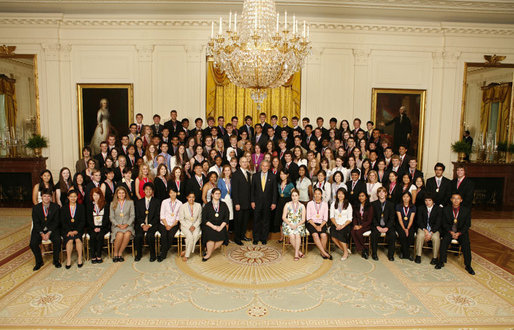President George W. Bush meets with the 2006 Presidential Scholars in the East Room Monday, June 26, 2006. Established in 1964, the program recognizes up to 141 distinguished graduating high school seniors. White House photo by Paul Morse