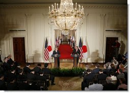 President George W. Bush and Japan’s Prime Minister Junichiro Koizumi are seen at their joint press availability Thursday, June 29, 2006, in the East Room of the White House. White House photo by Paul Morse