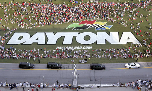 The motorcade of Vice President Dick Cheney takes a lap around the Daytona International Speedway in Daytona, Fla., Saturday, July 1, 2006, before the start of the 2006 Pepsi 400 NASCAR race. White House photo by Paul Morse