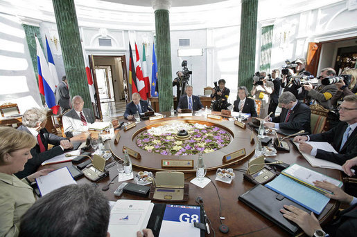 President George W. Bush participates in a working session at the G8 Summit in Strelna, Russia, Sunday, July 16, 2006. White House photo by Eric Draper
