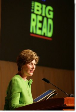 Mrs. Laura Bush delivers her remarks during the National Endowment for the Arts ‘Big Read’ event Thursday, July 20, 2006, at the Library of Congress in Washington. The ‘Big Read’ is a new program to encourage the reading of classic literature by young readers and adults.  White House photo by Shealah Craighead